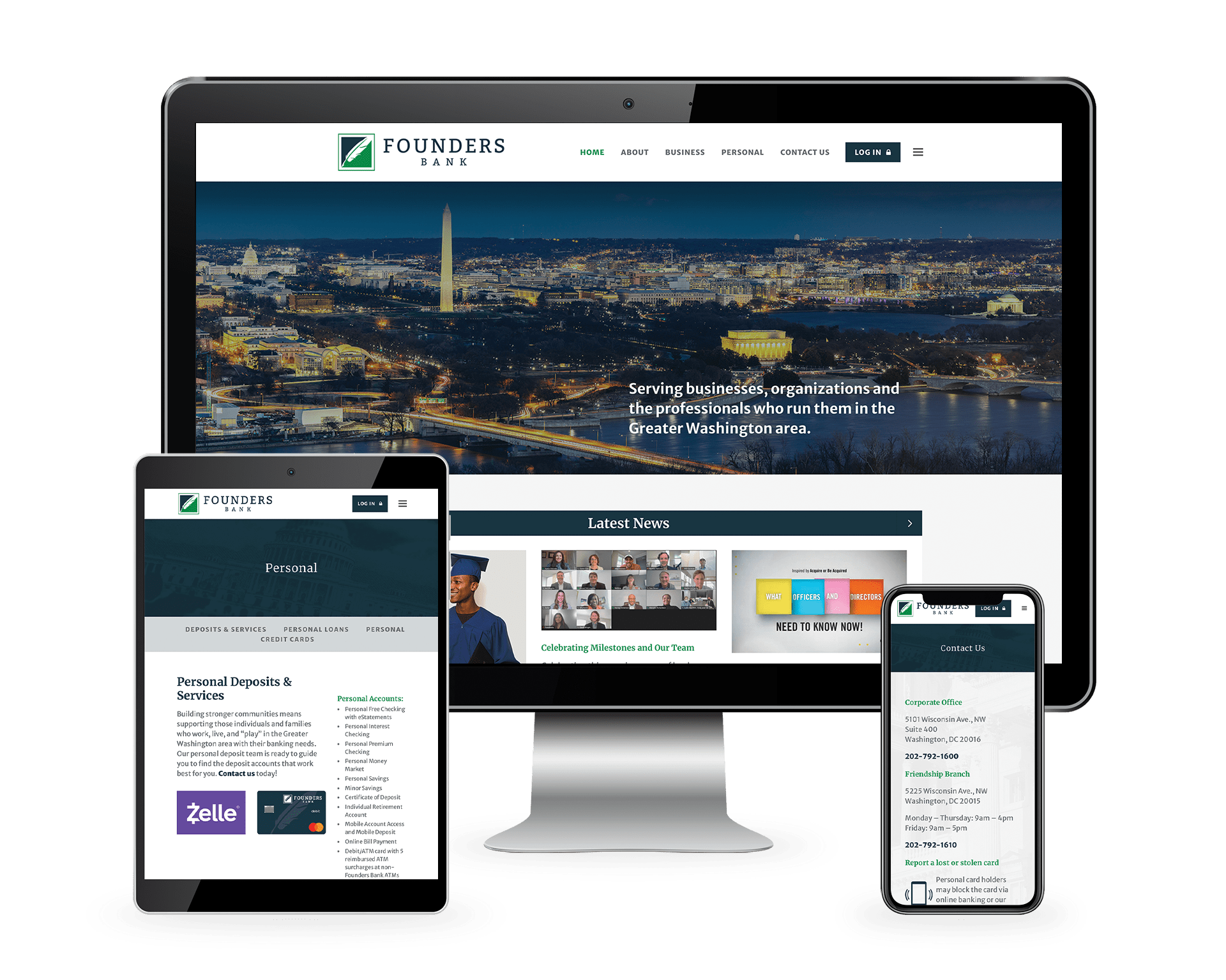Founders Bank website design by Keybridge Web, the best web design company in Washington DC