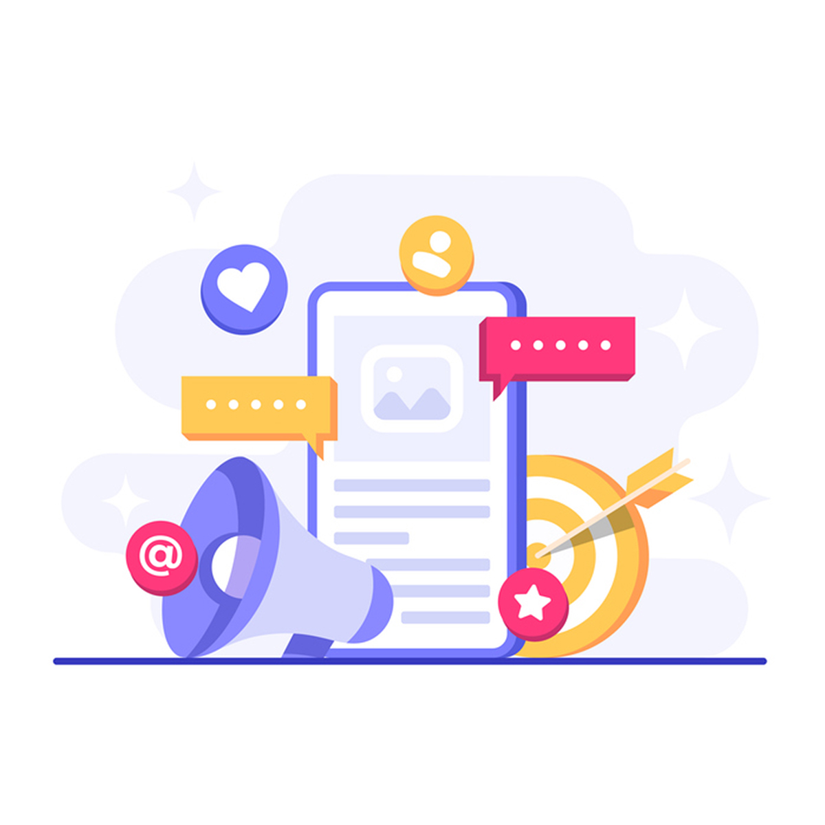 Social media marketing concept flat vector illustration for landing page, web banner, mobile application, banner, business content strategy, web design, Digital marketing online connection concept